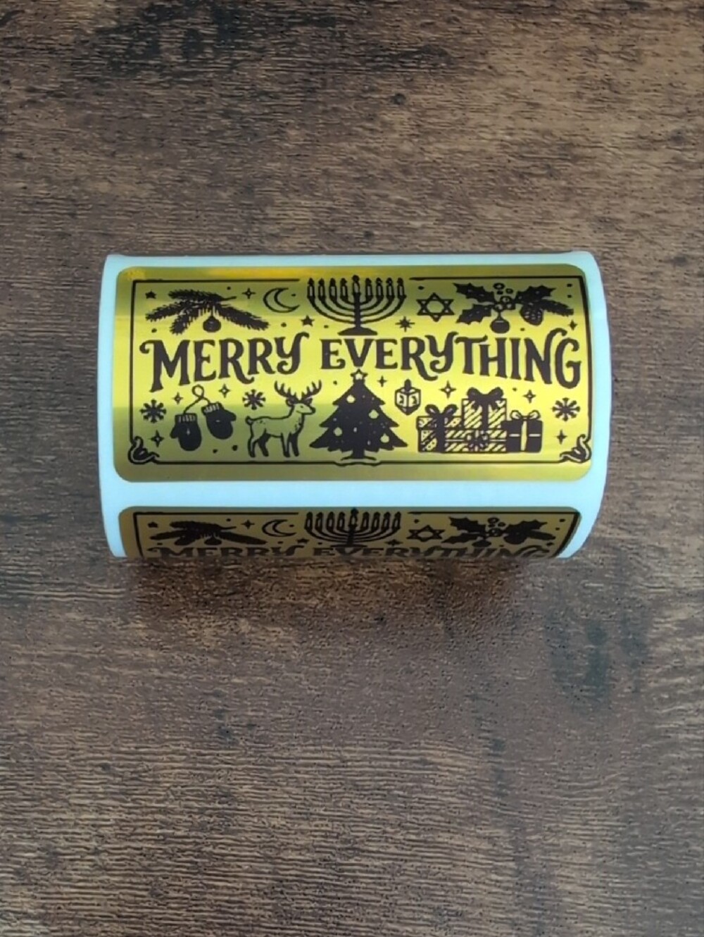 Merry Everything Gold Holiday Stickers Bundle of 50 2 Inch By 1 Inch